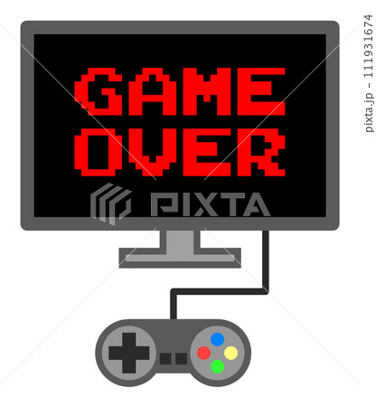 家庭用ゲーム機で遊んでプレイヤー死亡でゲームオーバーとなったイラスト 家庭用ゲーム機で遊んでプレイヤー死亡でゲームオーバーとなったイラスト 111931674