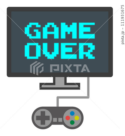 家庭用ゲーム機で遊んでプレイヤー死亡でゲームオーバーとなったイラスト 111931675