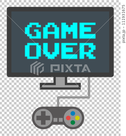 Illustration of a game over when a player dies while playing on a home game console 111931675