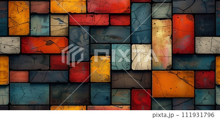 AI-generated content. Grunge banner. Abstract stone background. The texture of the stone wall. Close-up rock backdrop. 111931796