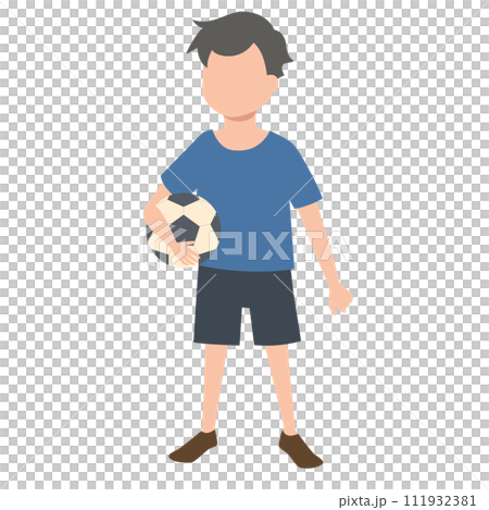 Illustration of a boy in shorts holding a soccer ball Illustration of a boy in shorts holding a soccer ball 111932381