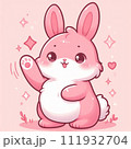 バイバイするピンク色のうさぎ 111932704