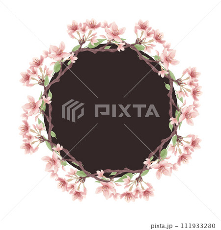 黒色の葉桜の丸型ベクターフレーム01(水彩風) 黒色の葉桜の丸型ベクターフレーム01(水彩風) 111933280