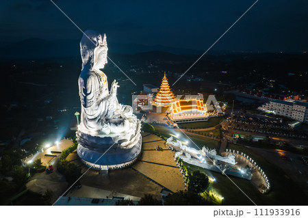 Aerial view of Wat Huay Pla Kang: Goddess of Mercy, in Chiang Rai, Thailand 111933916