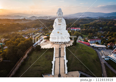 Aerial view of Wat Huay Pla Kang: Goddess of Mercy, in Chiang Rai, Thailand Aerial view of Wat Huay Pla Kang: Goddess of Mercy, in Chiang Rai, Thailand 111933919