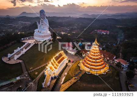 Aerial view of Wat Huay Pla Kang: Goddess of Mercy, in Chiang Rai, Thailand Aerial view of Wat Huay Pla Kang: Goddess of Mercy, in Chiang Rai, Thailand 111933925