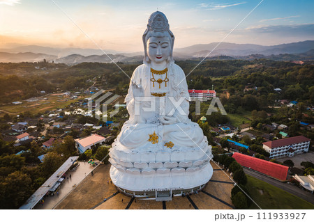 Aerial view of Wat Huay Pla Kang: Goddess of Mercy, in Chiang Rai, Thailand 111933927