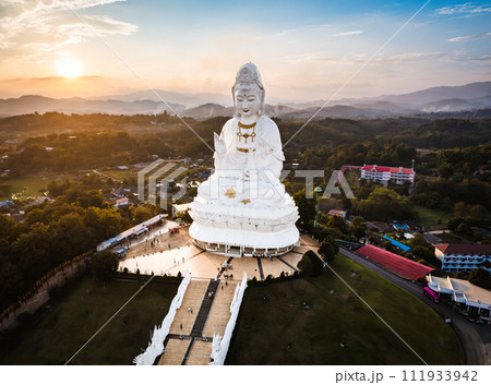 Aerial view of Wat Huay Pla Kang: Goddess of Mercy, in Chiang Rai, Thailand 111933942