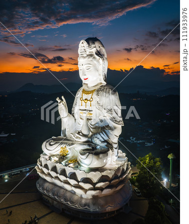 Aerial view of Wat Huay Pla Kang: Goddess of Mercy, in Chiang Rai, Thailand 111933976