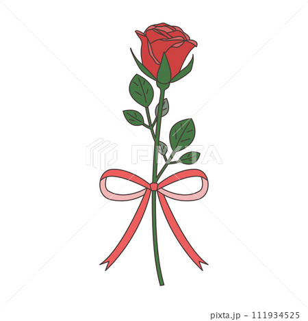 一輪の薔薇とリボンのセットイラスト、アイコン、ベクターのイラスト