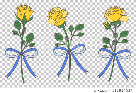 Rose and ribbon set, variation materials, icons, vectors 111934534