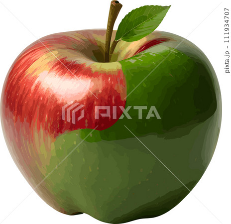 a ripe red apple with green leaf, png files,Generative AI a ripe red apple with green leaf, png files,Generative AI 111934707