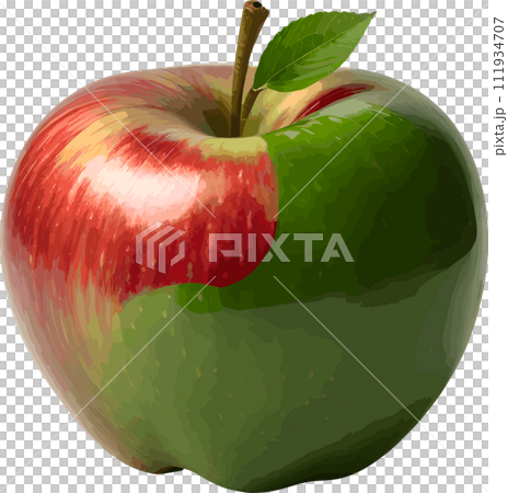 a ripe red apple with green leaf, png files,Generative AI a ripe red apple with green leaf, png files,Generative AI 111934707
