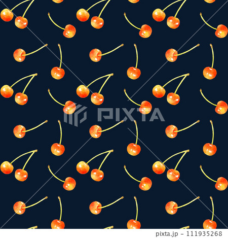 さくらんぼのパターン 手描き水彩イラストの果物柄 さくらんぼのパターン 手描き水彩イラストの果物柄 111935268