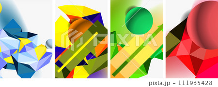 Set of geometric abstract composition with spheres and triangles. Vector illustration For Wallpaper, Banner, Background, Card, Book Illustration, landing page 111935428