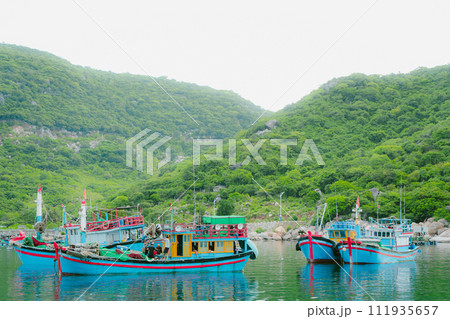 colorful boats on the lake 111935657