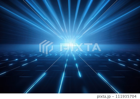 Futuristic Blue Light Grid Tunnel Perspective. Generative AI 111935704