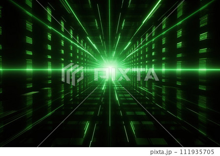 Green Neon Data Stream Virtual Tunnel. Generative AI 111935705