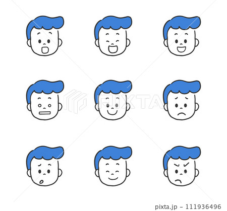 色々な表情の男性　顔のベクターイラストセット 111936496