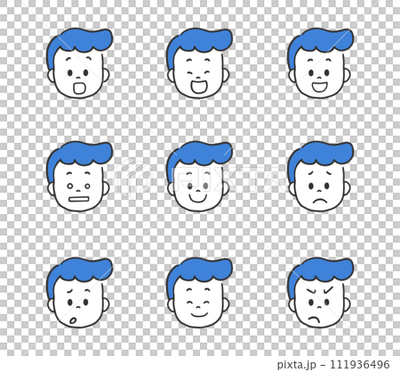 色々な表情の男性　顔のベクターイラストセット 111936496