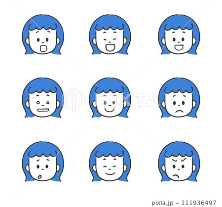色々な表情の女性 顔のベクターイラストセット 色々な表情の女性 顔のベクターイラストセット 111936497