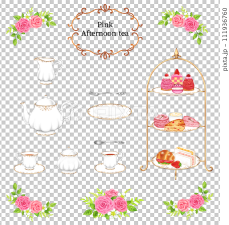 ピンク系のアフタヌーンティーのセット 111936760