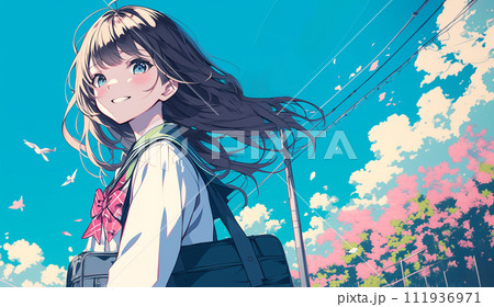 桜の花と女子高生 111936971