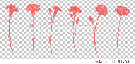 單康乃馨剪影集，變化材料，圖標，向量 111937530