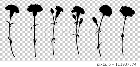 一輪のカーネーションのシルエットセット、バリエーション素材、アイコン、ベクター 111937574