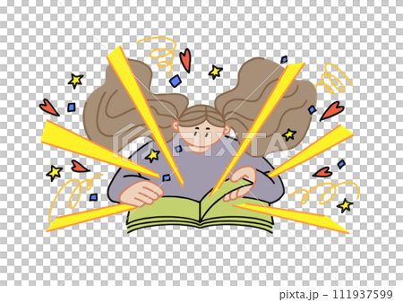 Illustration of a girl whose imagination expands by reading a book Illustration of a girl whose imagination expands by reading a book 111937599