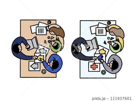 不動産や保険について相談する家族のイラスト 111937601