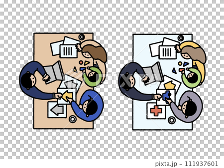 不動産や保険について相談する家族のイラスト 111937601