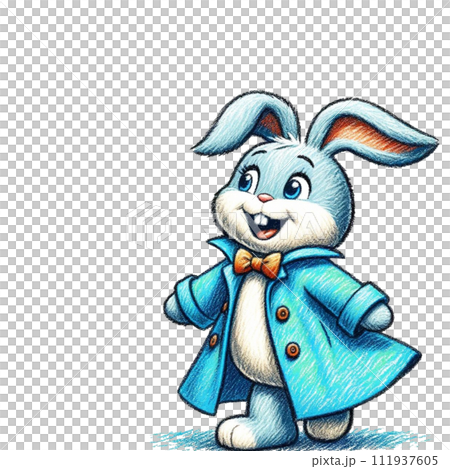 Illustration Mr. Rabbit looking happy wearing a blue coat Generate AI 111937605