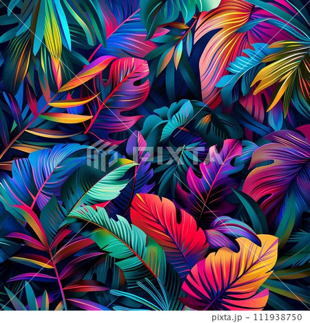 Tropical background with monstera leaves. Colorful exotic pattern. 111938750