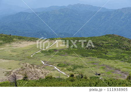 白山室堂への登山道 五葉坂から見る弥陀ヶ原 白山室堂への登山道 五葉坂から見る弥陀ヶ原 111938905