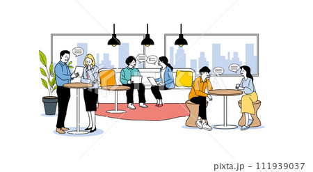 カフェの中にいる男女 111939037