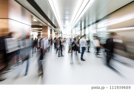 Abstract blurred background of business busy people walking on sidewalk at business center in the city. Abstract blurred background of business busy people walking on sidewalk at business center in the city. 111939689
