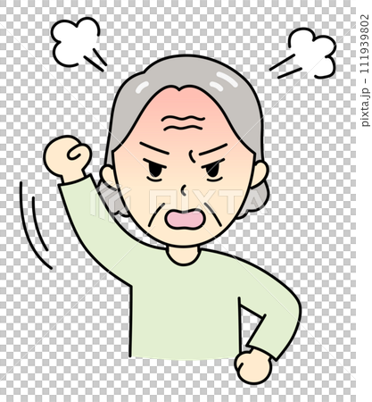 拳を振り上げて怒っているおばあさん 拳を振り上げて怒っているおばあさん 111939802