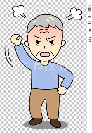 拳を振り上げて怒っているおじいさん 111939805