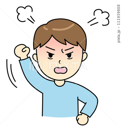 拳を振り上げて怒っている若い男性 拳を振り上げて怒っている若い男性 111939808