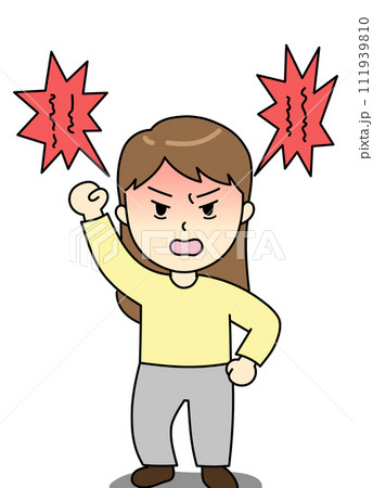 怒って大声で暴言を吐く若い女性 111939810