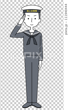敬礼 海上自衛隊 士(冬制服・セーラー)のイラスト 敬礼 海上自衛隊 士(冬制服・セーラー)のイラスト 111940444