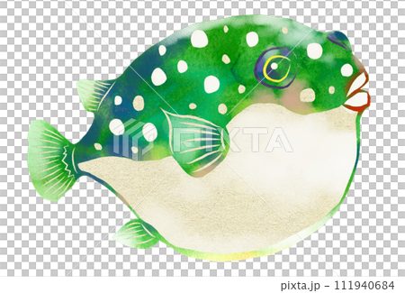 ぷくぷく可愛いフグの貼り絵風イラスト ぷくぷく可愛いフグの貼り絵風イラスト 111940684