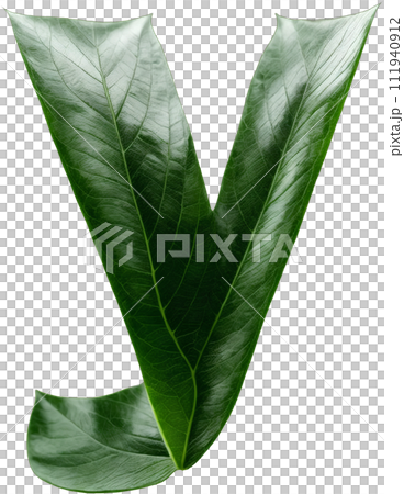 Green leaf typography text design lowercase alphabet y 111940912