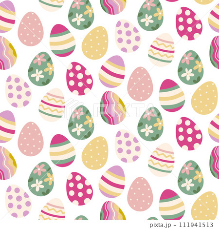 Easter eggs seamless pattern. Background in spring color. For fabric, textile, print, wrapping paper. Vector illustration 111941513