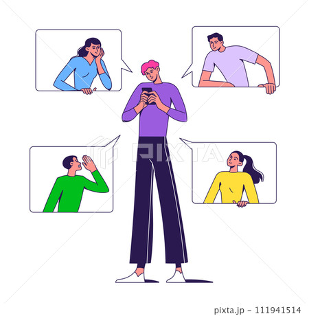 Man with a smartphone, texting, online 111941514