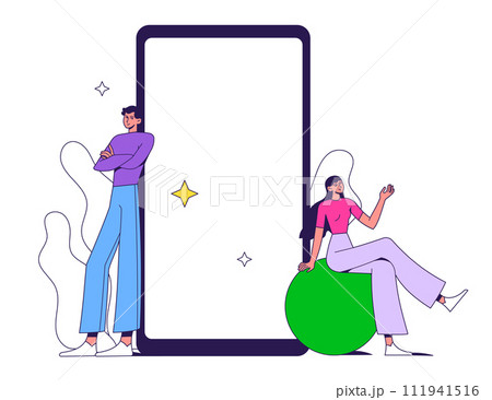 People with big smartphone blank display mobile phone screen People with big smartphone blank display mobile phone screen 111941516