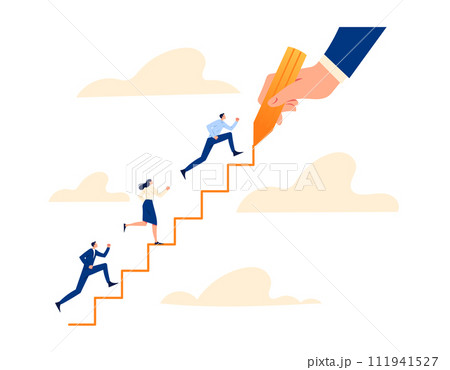 Supervisor draws a path to the top along which the workers ascend Supervisor draws a path to the top along which the workers ascend 111941527