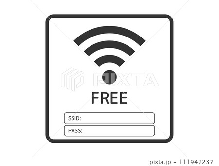 SSIDとPASSを記入できる正方形の黒いWi-Fiマークのイラストのイラスト素材 [111942237] - PIXTA