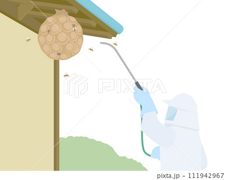 軒下のスズメバチの巣を駆除する害虫駆除サービスのイラスト 軒下のスズメバチの巣を駆除する害虫駆除サービスのイラスト 111942967